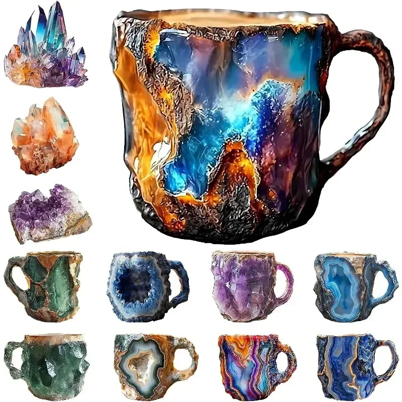 400ML Water Cup Crystal Resin Coffee Cup Elegant Luxury Mineral Large Capacity Beverage Teacup Ware Resin Gift Household Items