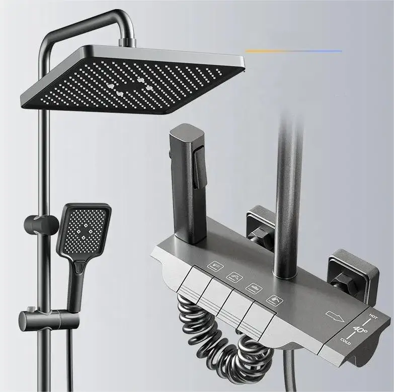 key bathroom big rainfall black shower head column mixer faucet set of shower taps