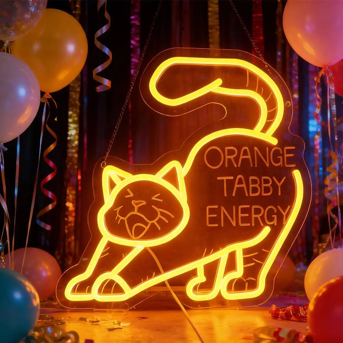 

Orange Tabby Energy Cat Neon Sign USB Powered LED Neon Lights for Home Office Living Room Cozy Nook Decor Themed Gift Wall Light