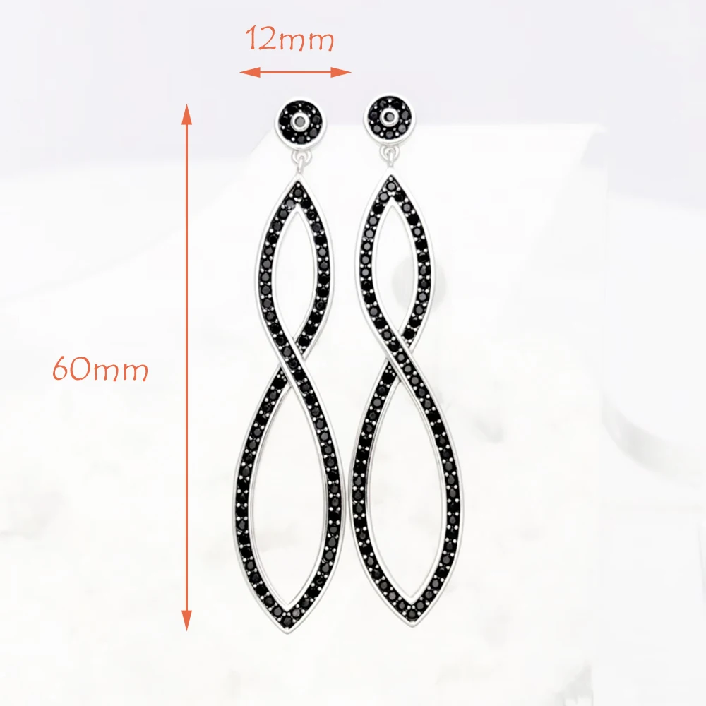 Tropfenohrringe mit schwarzen Steinen, Infinity Twist-Design, Schmuck für Frauen, Sommer, Liebe, romantisches Geschenk aus Sterlingsilber 925er – Detail 2