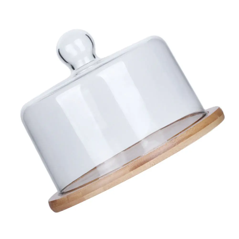 1 set di coperture per torte, cupola in vetro con vassoio in legno, protezione per conservare alimenti freschi, display per feste a casa, dessert, pane