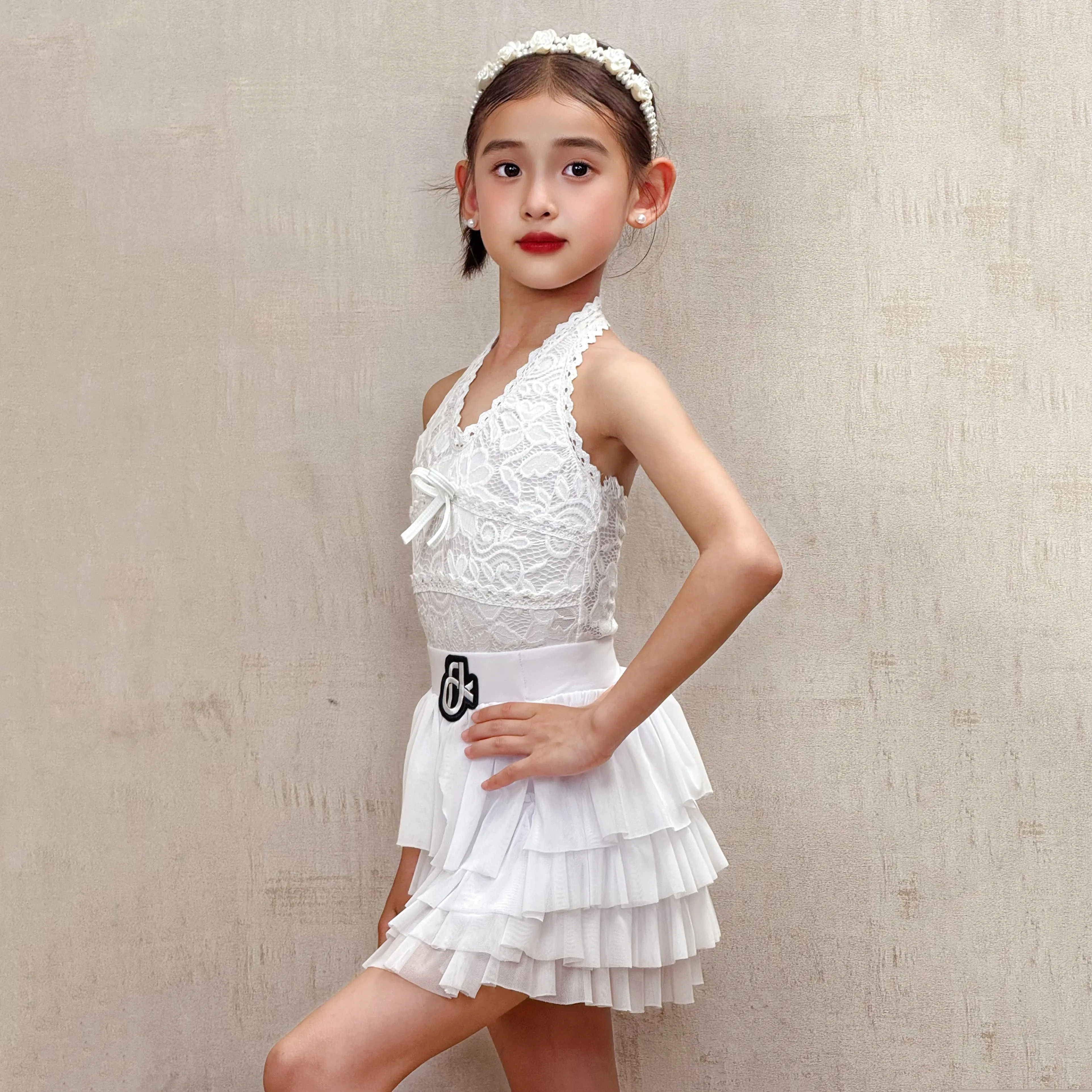 Novos trajes de dança latina de verão, trajes de prática de alta qualidade para meninas, trajes de performance infantil e trajes de dança