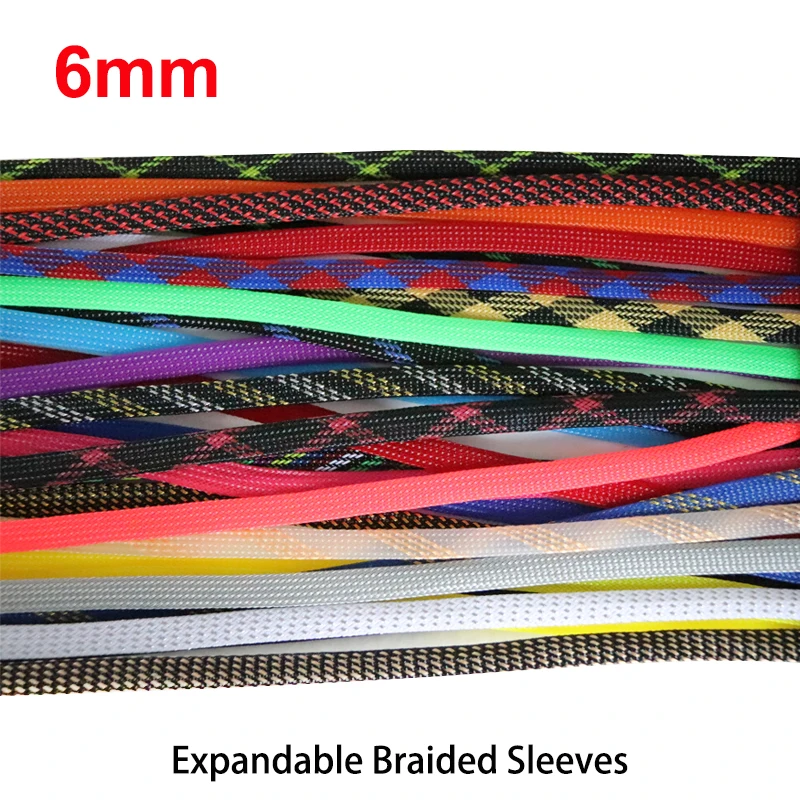 2/5/10/20/50m Braided Sleeves 6mm Cable Management Protection High Density PET Wire Cover Snake Skin Braided Case For Cables