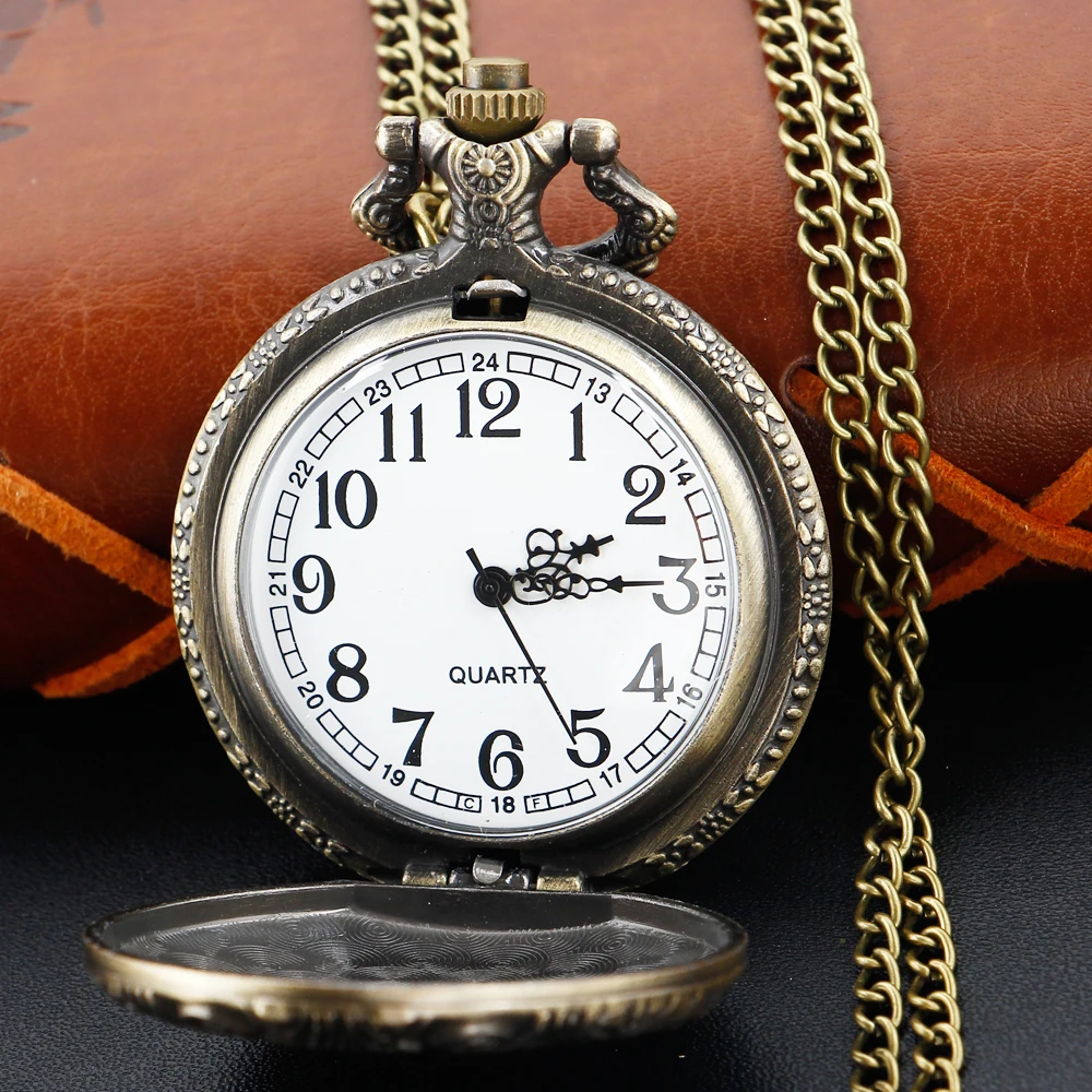 Vintage Western Cowboy Quartz Pocket Watch Racecourse Pattern Fob Chain Clock Bronze Necklace Pendant Men's and Children's Gift