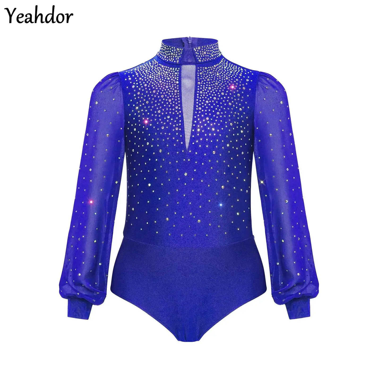 

Boys Latin Dance Leotard Jumpsuit Long Sleeve Mock Neck Rhinestones Ballroom Salsa Tango Rumba Performance Bodysuit Shirt Top