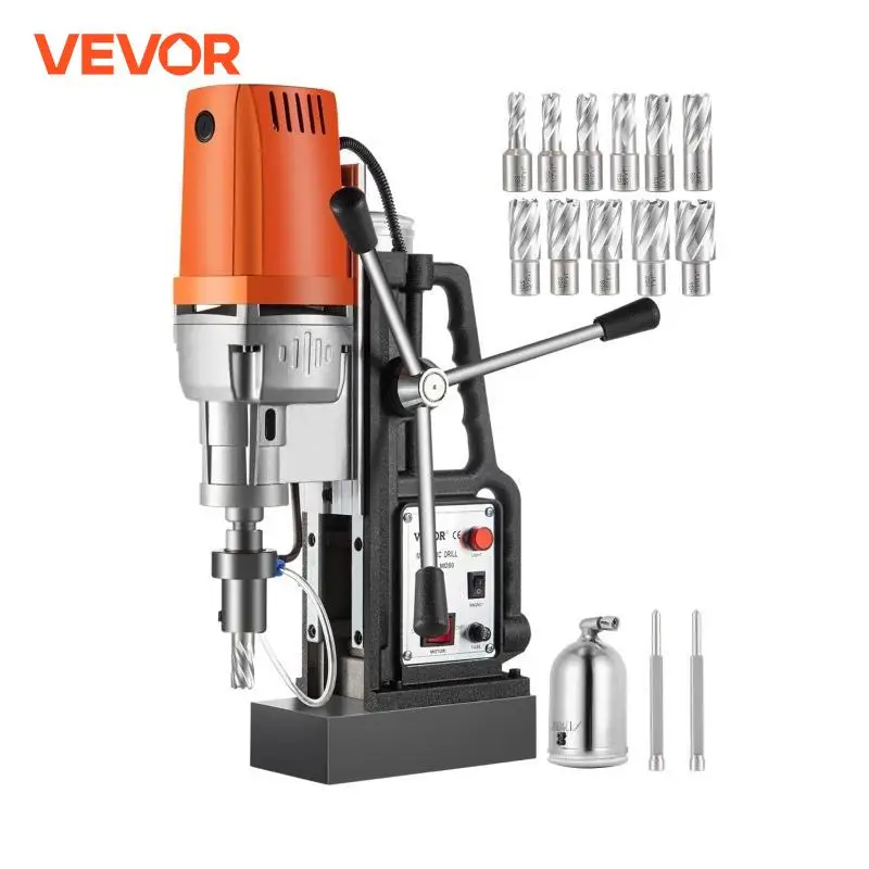 VEVOR MD50 50mm Magnetic Drill Press Kit 1680W Electric Bench Drilling Machine 2900LBS Magnet Force with HSS Annular Cutter Bits