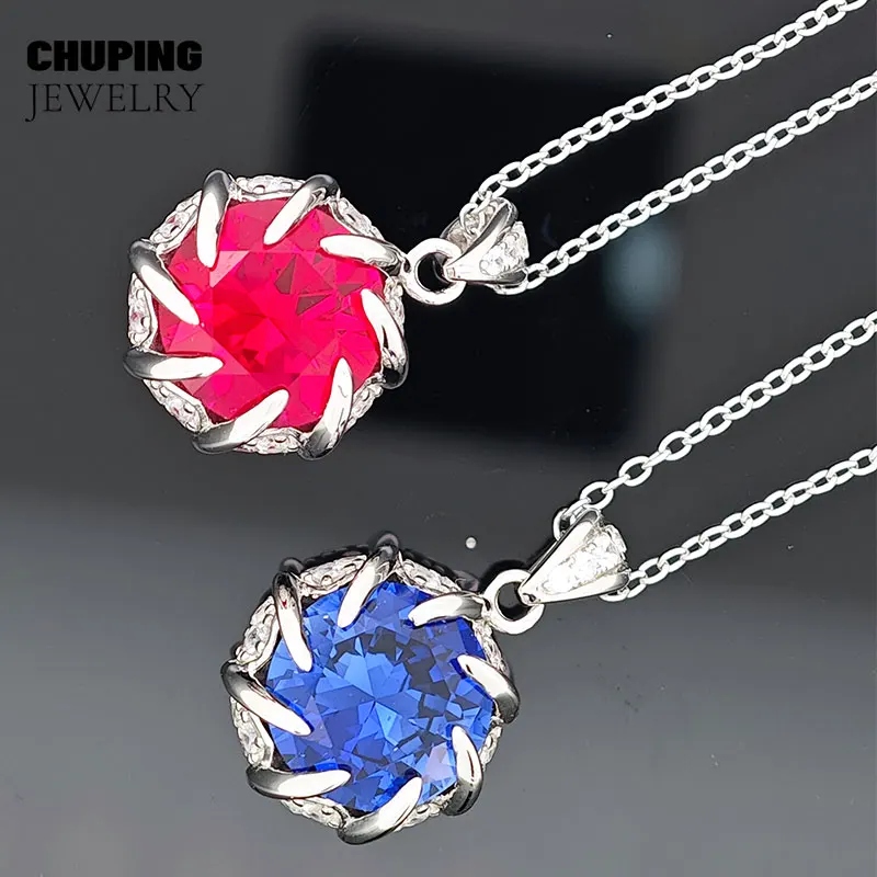 

ChuPing Lab Ruby Lab Sapphire S925 Silver Pendant Necklace For Girls Classic Party Fine Jewelry Valentine's Day Or Birthday Gift