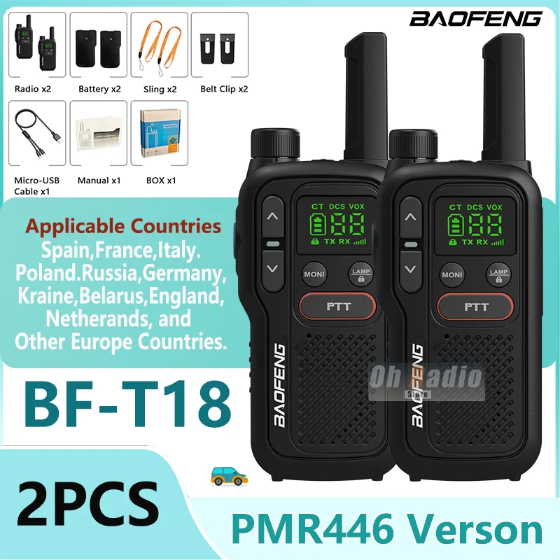 Baofeng  BF-T18 Mini Walkie Talkie PMR446MHz Long Range Rechargable Portable Kids Two Way Radio USB-C Charger For Camping Trip