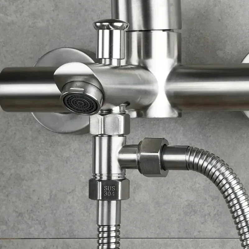 G1/2 3 Way T-Adapter Bathroom Shower Faucet Water Splitter Toilet Shower Valve Spray Nozzle Converter Stainless Steel