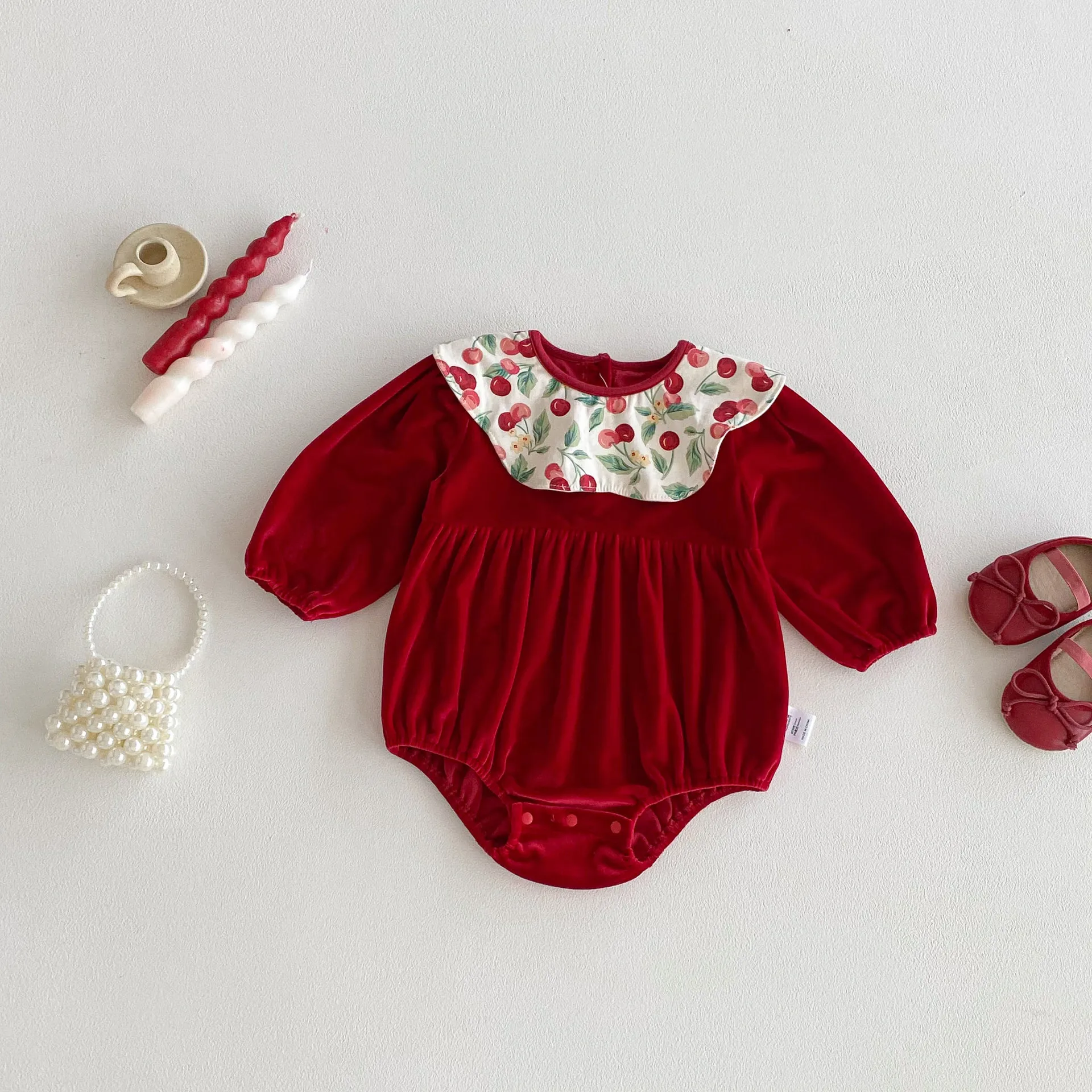 

0-2 Y Baby Clothes Toddler Girls One Piece Velvet Bodysuit Long Sleeve Infant Girls Clothing