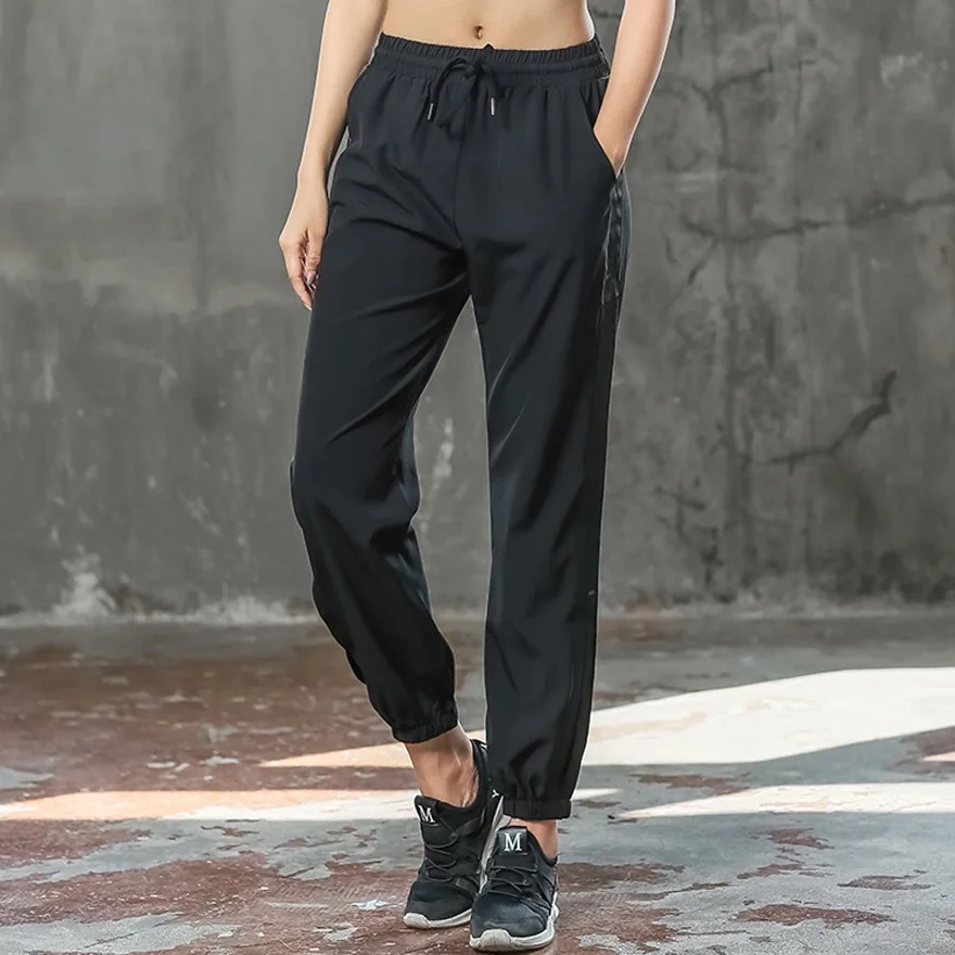 Women Running Pants Jogging Yoga Legging Fintess Breathable Drawstring Pocket Straight Leg With Drawstring Trouser Sweatpants