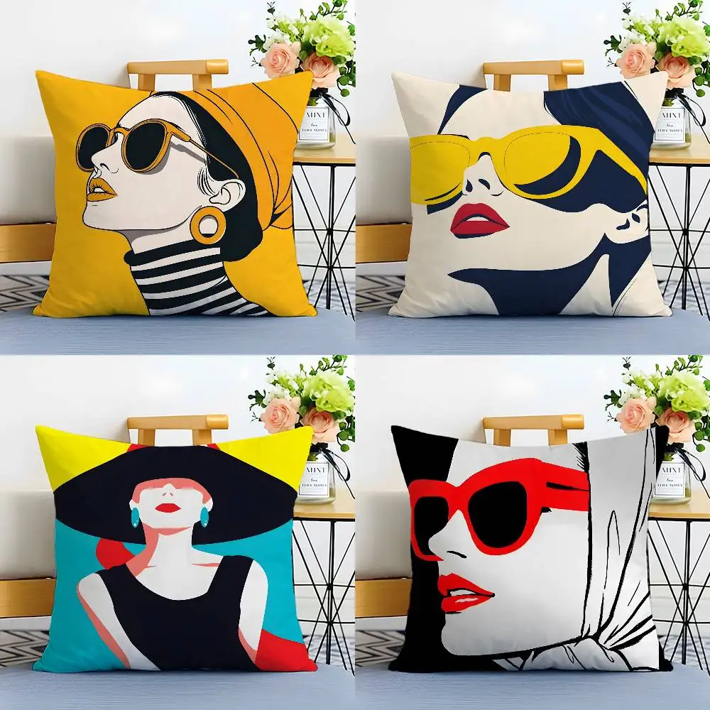 

A-Audrey H-Hepburn Fashion Prin Pillow Case Anti-dustmite Pillowcase Invisible zipper silky plush Sofa