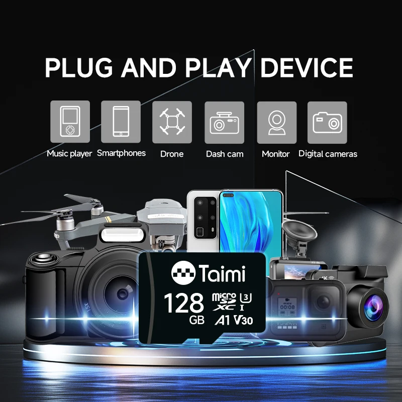 Карта памяти Taimi MicroSD C10 32 ГБ 64 ГБ Class10 Память TF Micro SD SDXC 128 ГБ 256 ГБ A1 U3 V30 4K для видеорегистратора