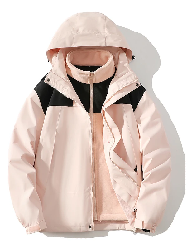 

Dopne Color Blo Hooded Thiened Winter Jaet Men's Tee-in-One Outerwear American Sle Tee-Proof Patchwork Cotton ...