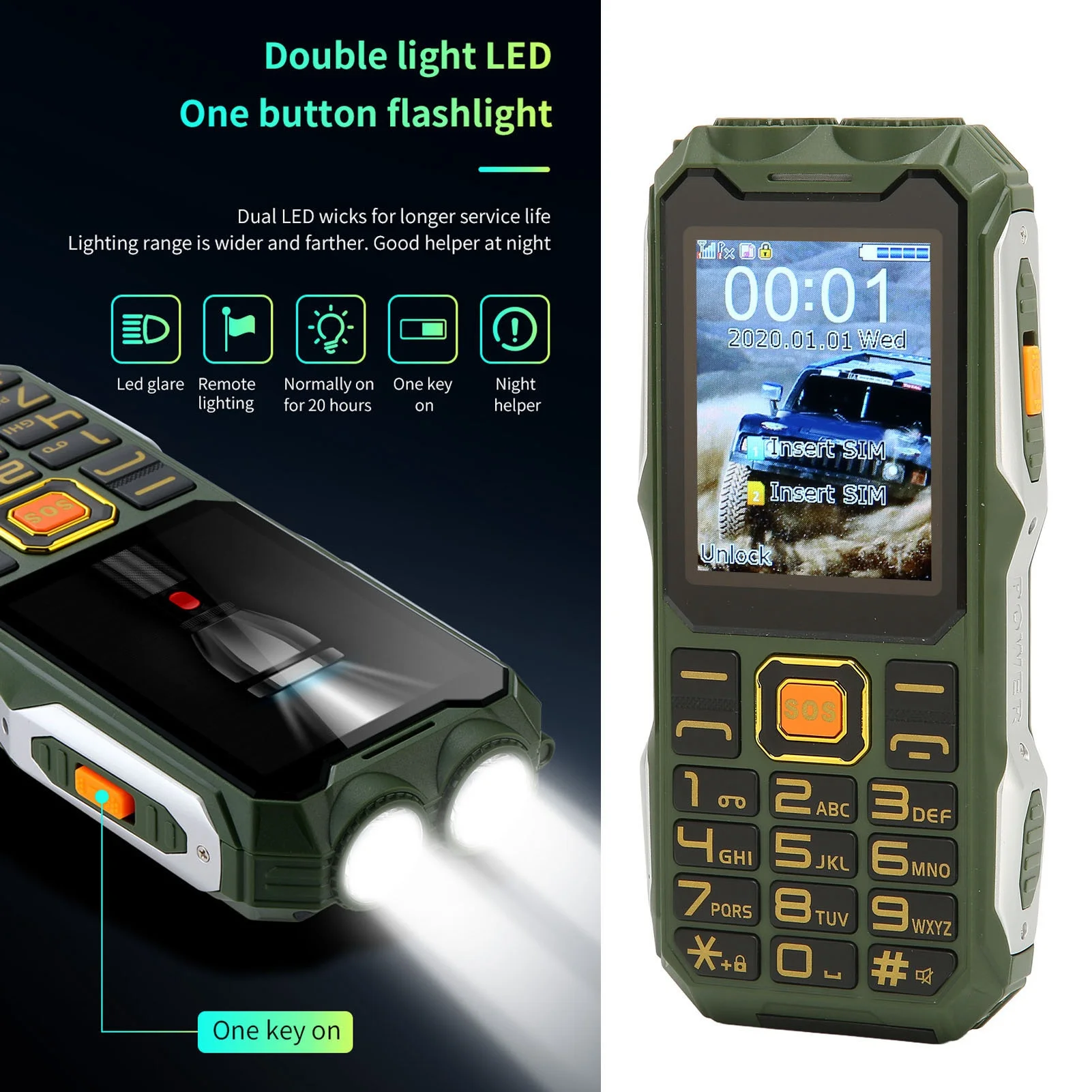 2G هاتف غير مقفول متعدد الوظائف ثنائي الشريحة هاتف محمول زر كبير 16800mAh بطارية هاتف ريترو لكبار السن هاتف مفتوح #4