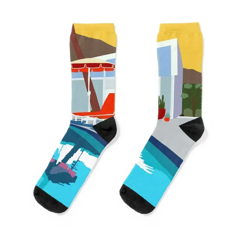 

Mid Century Poolside Socks gift happy custom Soccer Socks For Women Men's