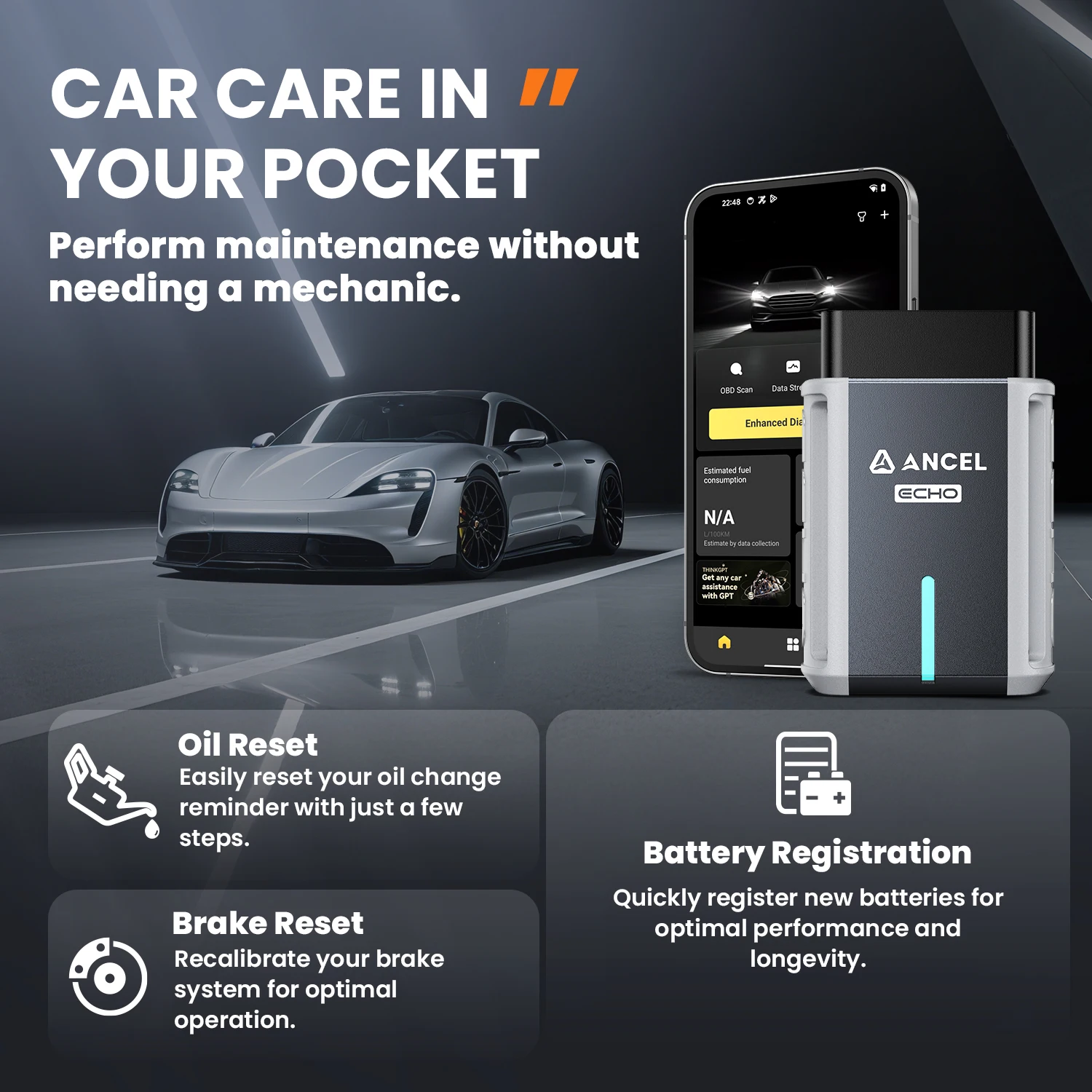 الماسح الضوئي obd2 ANCEL Echo Oil EPB BMS إعادة تعيين تسجيل البطارية ثنائي الاتجاه جميع الأنظمة obd 2 أدوات التشخيص لنظام التشغيل iOS أندرويد