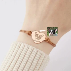 Custom Stainless Steel Pet Portrait Bracelets For Women Personalized Dog Photo Adjustable Pet Owner Lover Bracelet Jewelry Gift