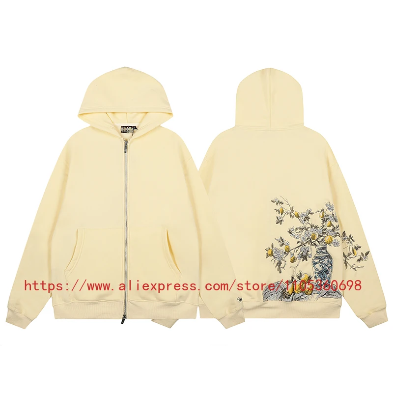 2026 New DERSCHUTZE Hoodie Blue and White Porcelain Lemon Printed Coat for Casual Men, High Quality DERSCHUTZE Top