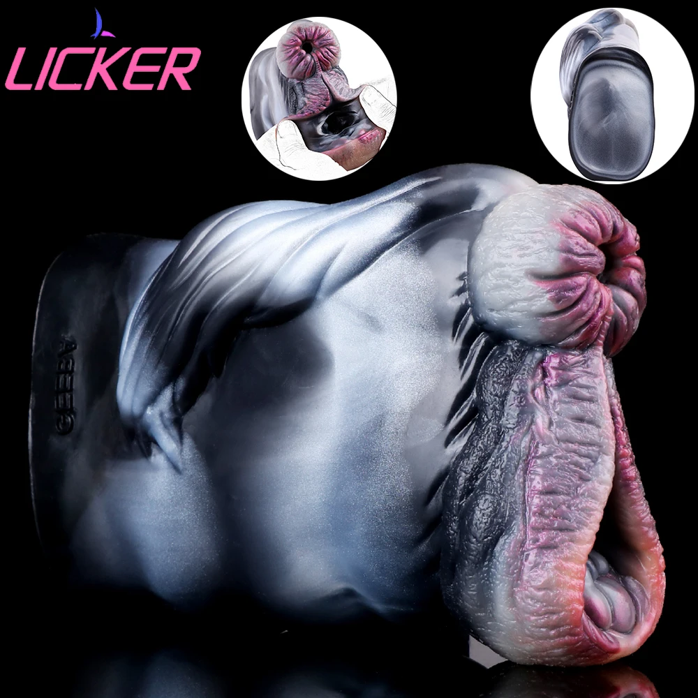 LICKER New Emulational Zebra Silicone Aircraft Cup Realistic Double Channel Fake Vaginal Pussy Toys For Men Masturbator Pleasure