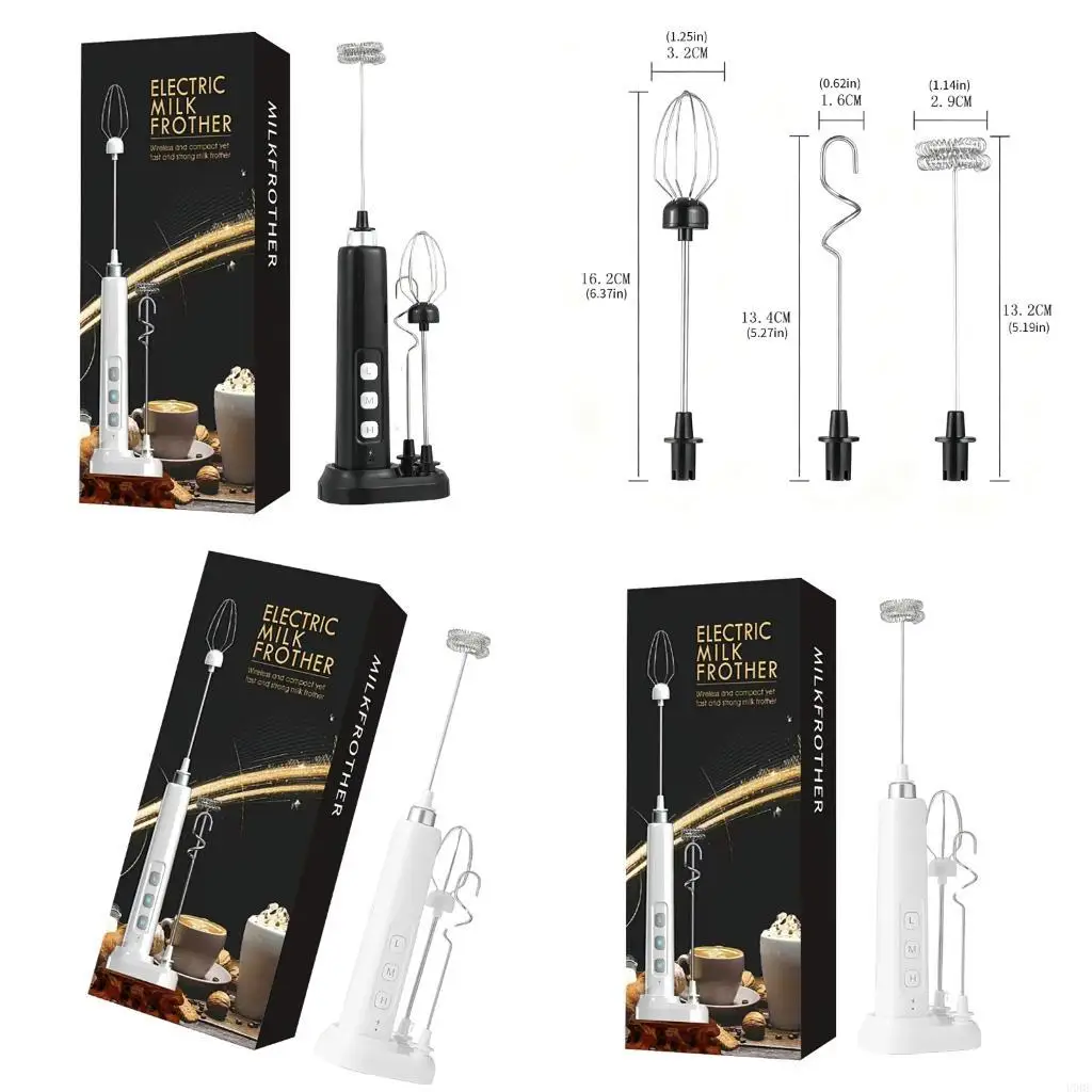 Electric Milk Frother 1200mAh Automatic Whisking Tool with Metal Whisk Heads Suitable for Coffee Latte Cream and Baking
