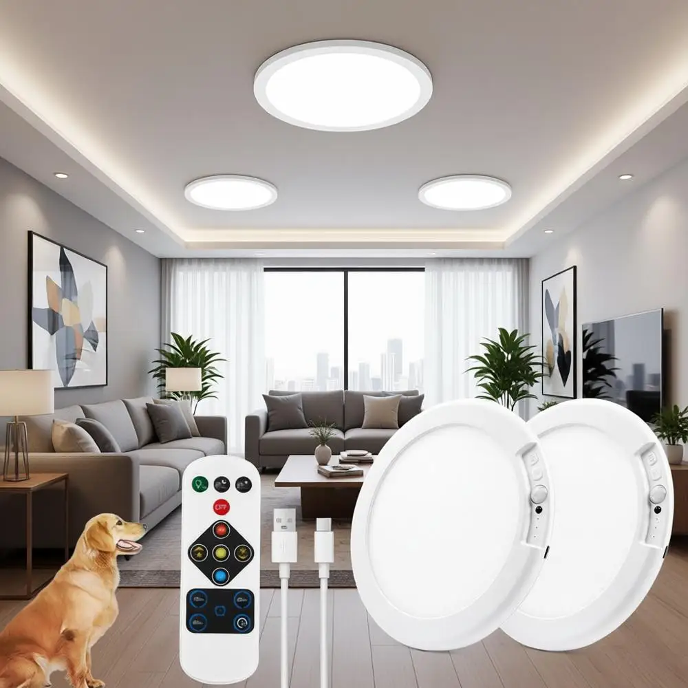 

Battery Powered Ceiling Light with Remote, 7.48 Rechargeable Shower Light Waterproof, Wireless Motion Sensor Ceiling Lights Indo
