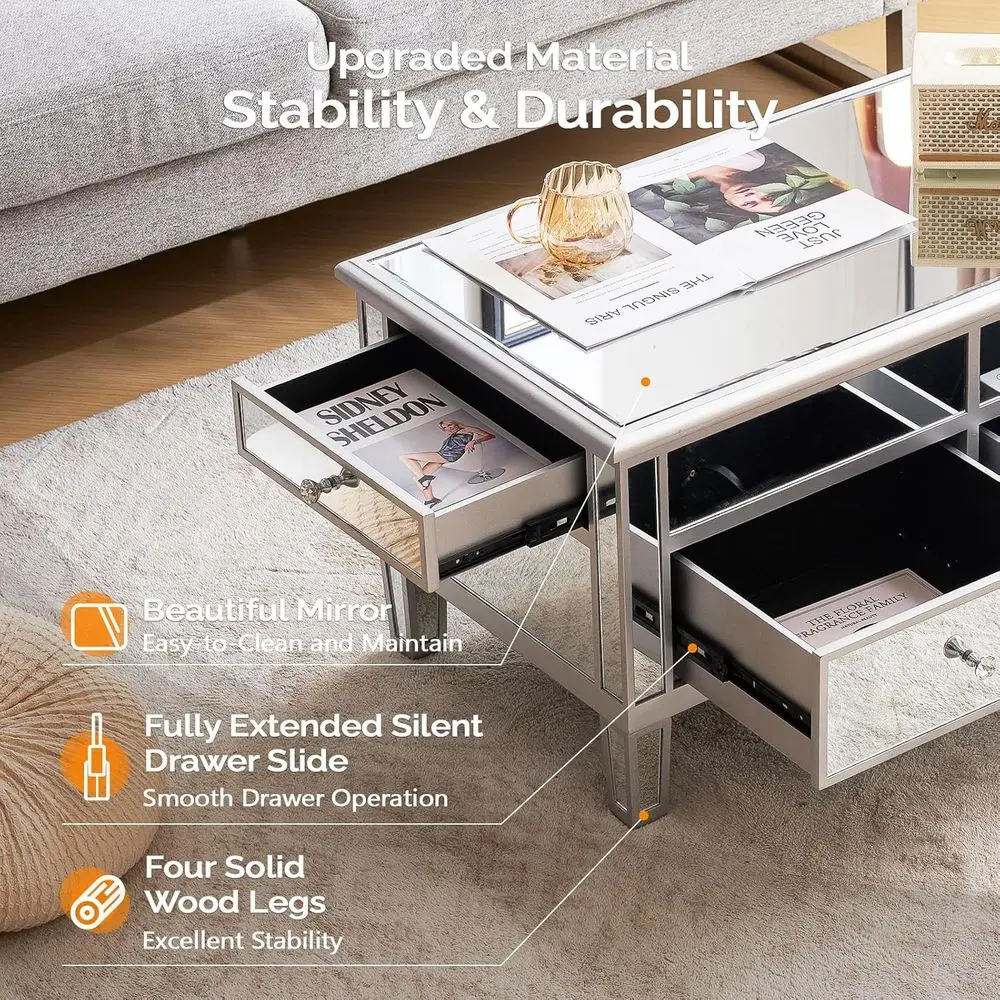 طاولة قهوة حديثة قابلة للرفع مع أدراج، فضي، 35 × 19 × 18 لغرفة المعيشة