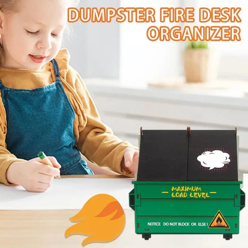 Dumpster Fire Desk Organizer Colorful Desk Pen Holder With Flame Note Cards Funny Desk Dumpster Fire Pencil Organizer Desk