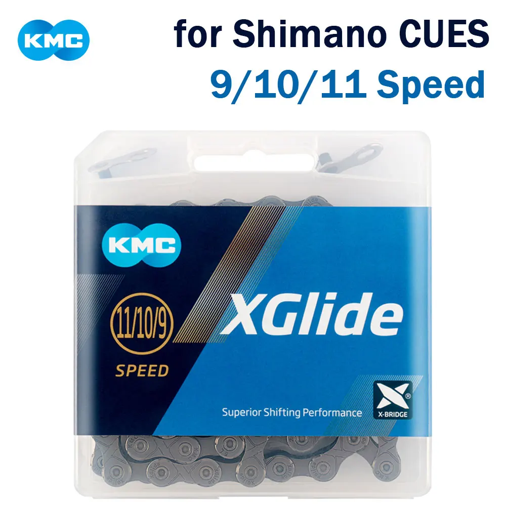 

Велосипедная цепь KMC X-Glide 9/10/11 скоростей, 118 звеньев, для горных велосипедов Shimano/CUES, с быстросъемным звеном, для шоссейных велосипедов