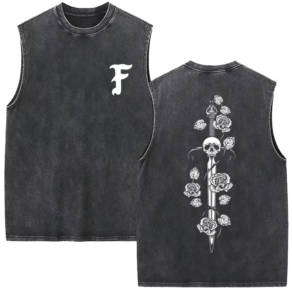 2026 Vintage Tactical Skull Compass Graphic Tank Top Washed Sleeveless Tee Retro Military Streetwear Loose Summer Cotton Vest