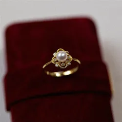 Exquisite Zircon Pearl Sun Ring Women S925 Sterling Silver Light Luxury Temperament Northern European Court Banquet Jewelry