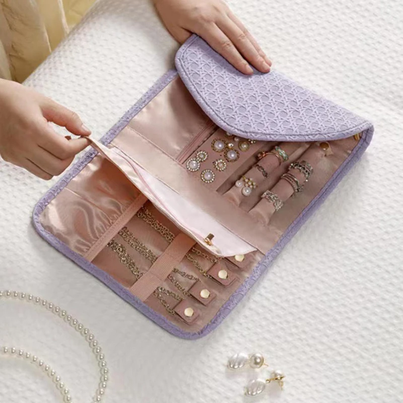 Foldable Jewelry Case Roll Travel Jewelry Organizer Portable For Journey Earrings Rings Necklaces Brooches Storage Bag