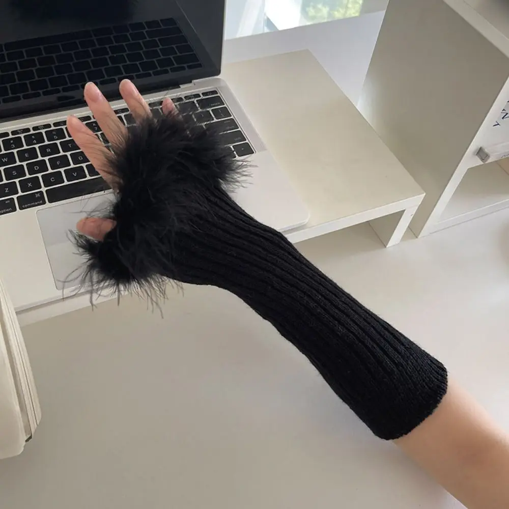 Arm abdeckung elastisch y2k warme Ärmel lange Fäustlinge Spitze Feder gestrickte Arm stulpen süße koreanische Stil finger lose Handschuhe Lolita