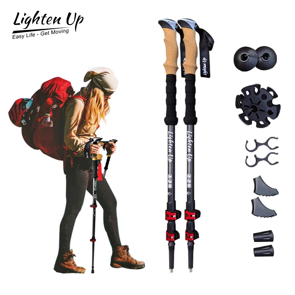 Trekking Poles 2pcs Carbon Fiber Collapsible Telescopic Sticks 등산스틱 Lightweight Walking Hiking Stick 삼단봉 Climbing