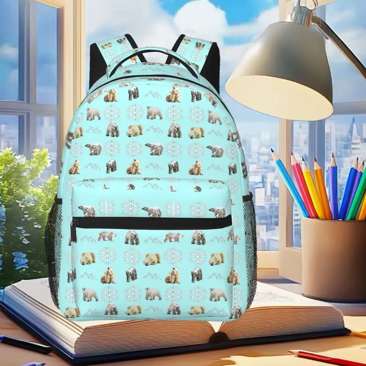 

Polar Bears In Blue Student Backpack School Bag Hiking Travel Daypack for Men Women Fashion Bookbag Shoulder Bags