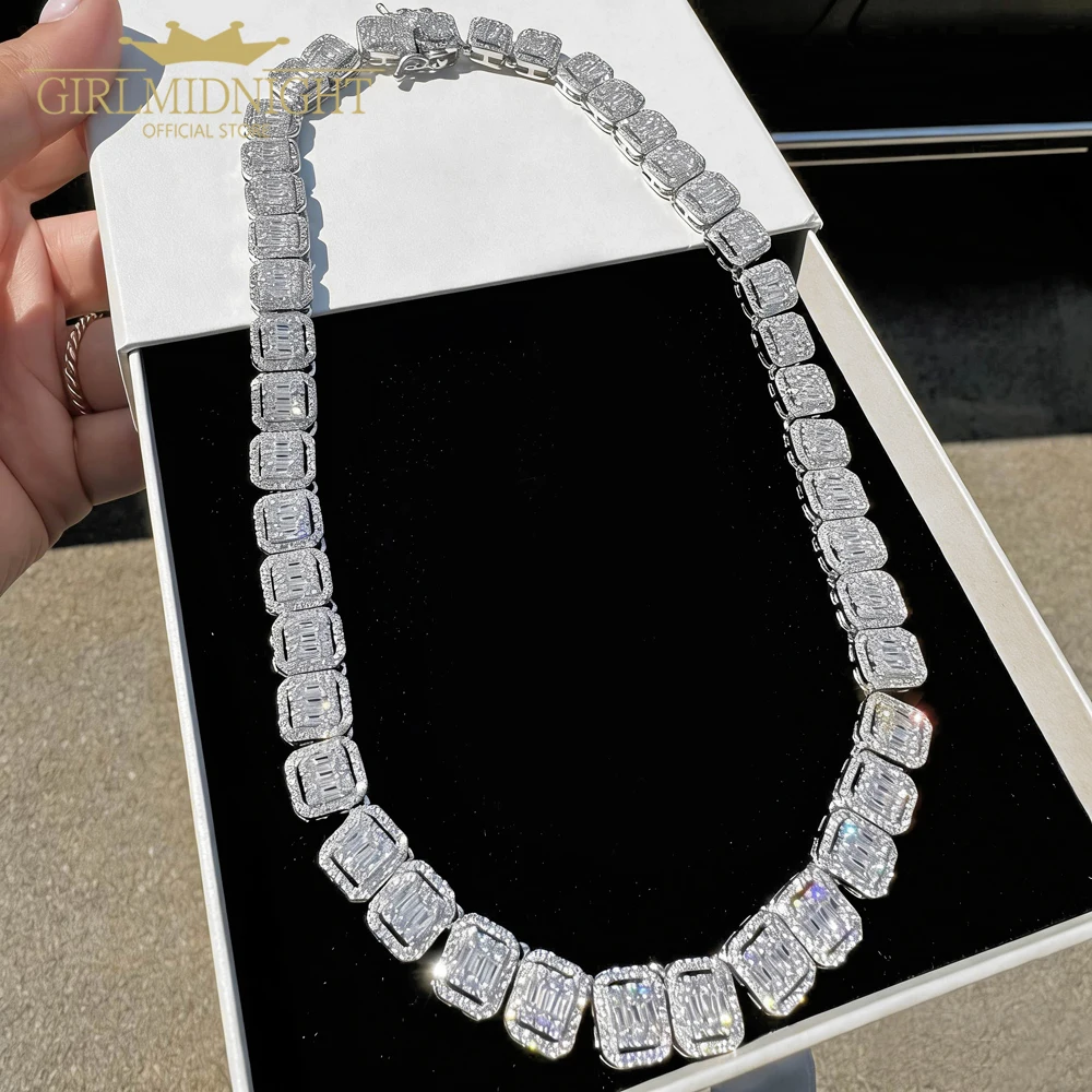 

Iced Out Bling 14mm Square Shape Charn Necklaces For Men Women Micro Paved Sparkling CZ Stones Geometric Tennis Chain Jewelry
