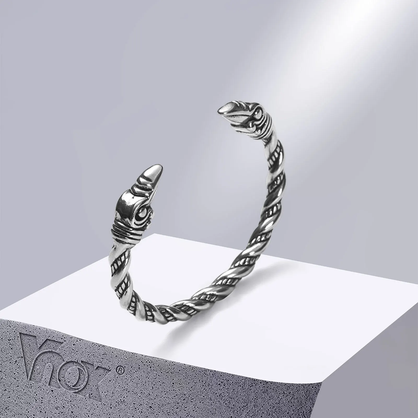 Vnox Norse Viking Viking Cuff Bangle Bracelets for Men, Vintage Silver Color Stainless Steel Twisted Rope Wristband Jewelry