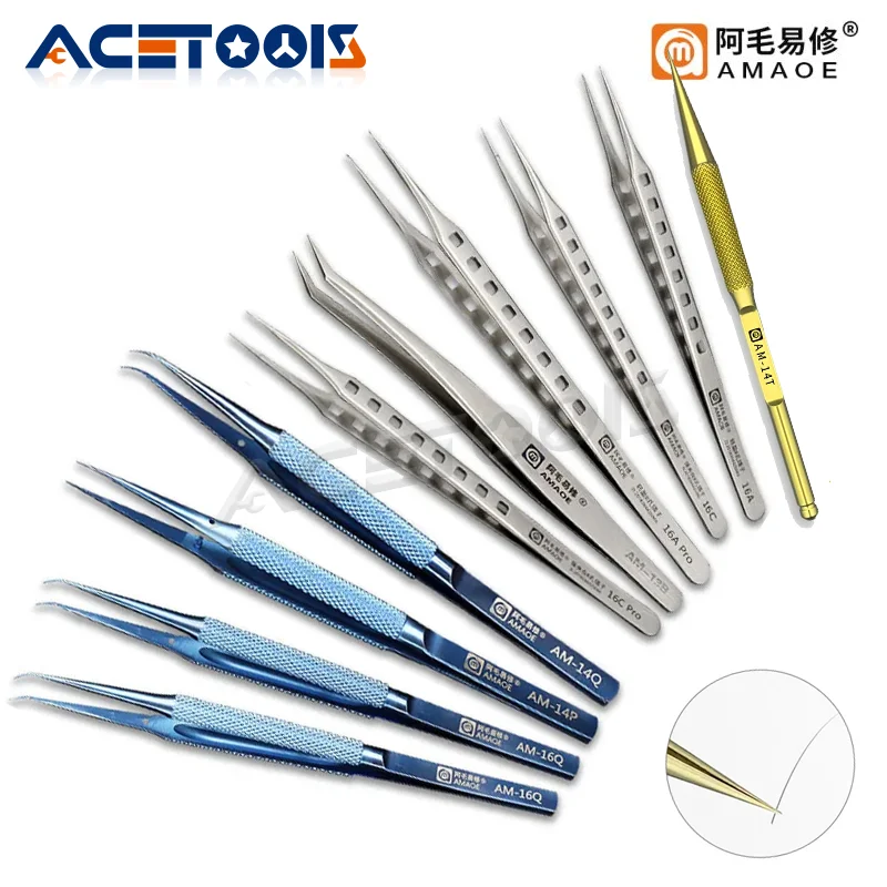 AMAOE Higher Quality Tweezers Steel Precision Tweezers Set Titanium alloy/light weight/Motherboard Fingerprint Repair Tools