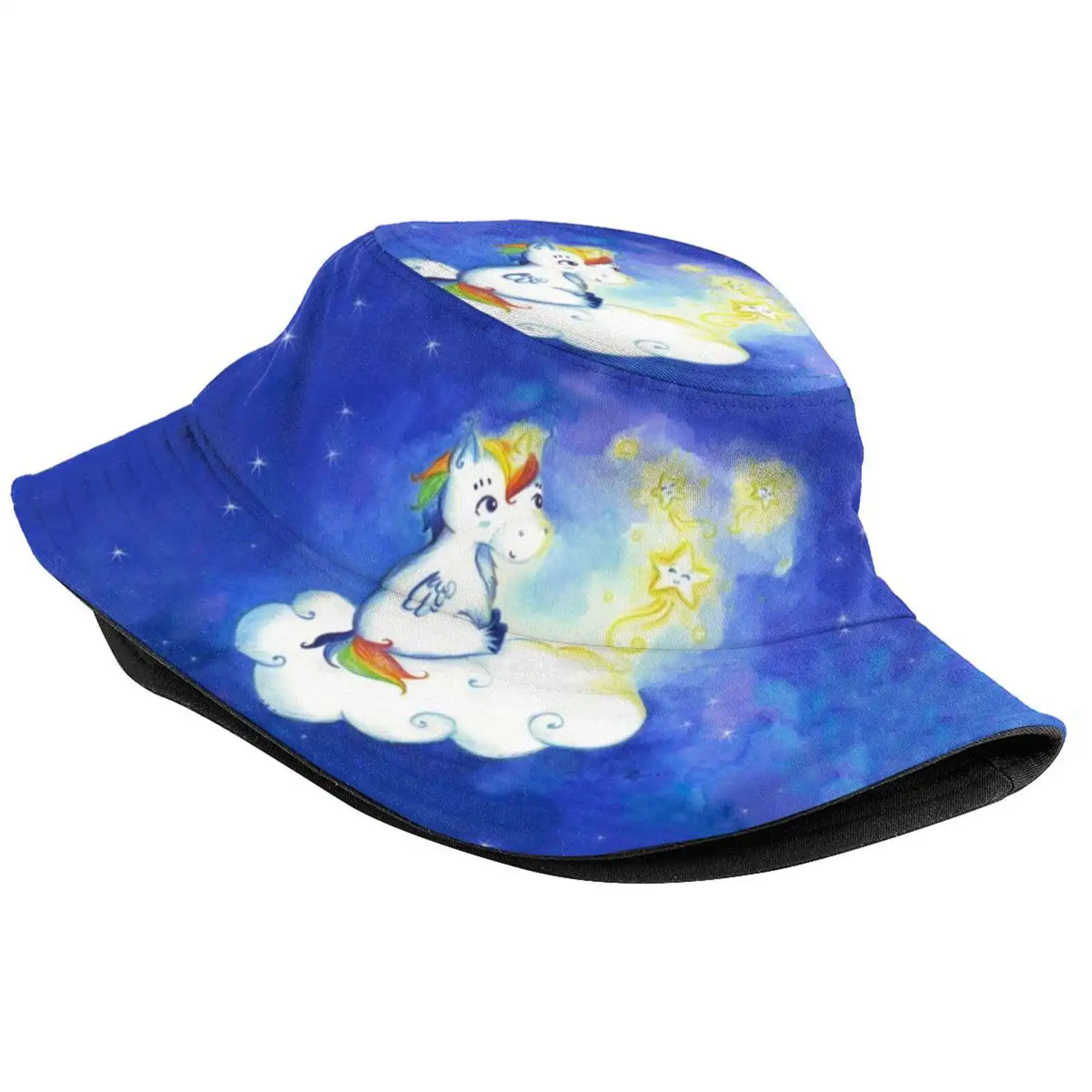 Unicorn Rainbow On A Cloud In The Stars Sun Cap Fisherman Hat Bucket Hats Unicorn Rainbow Cloud Star Poetic Cute Kawaii Small