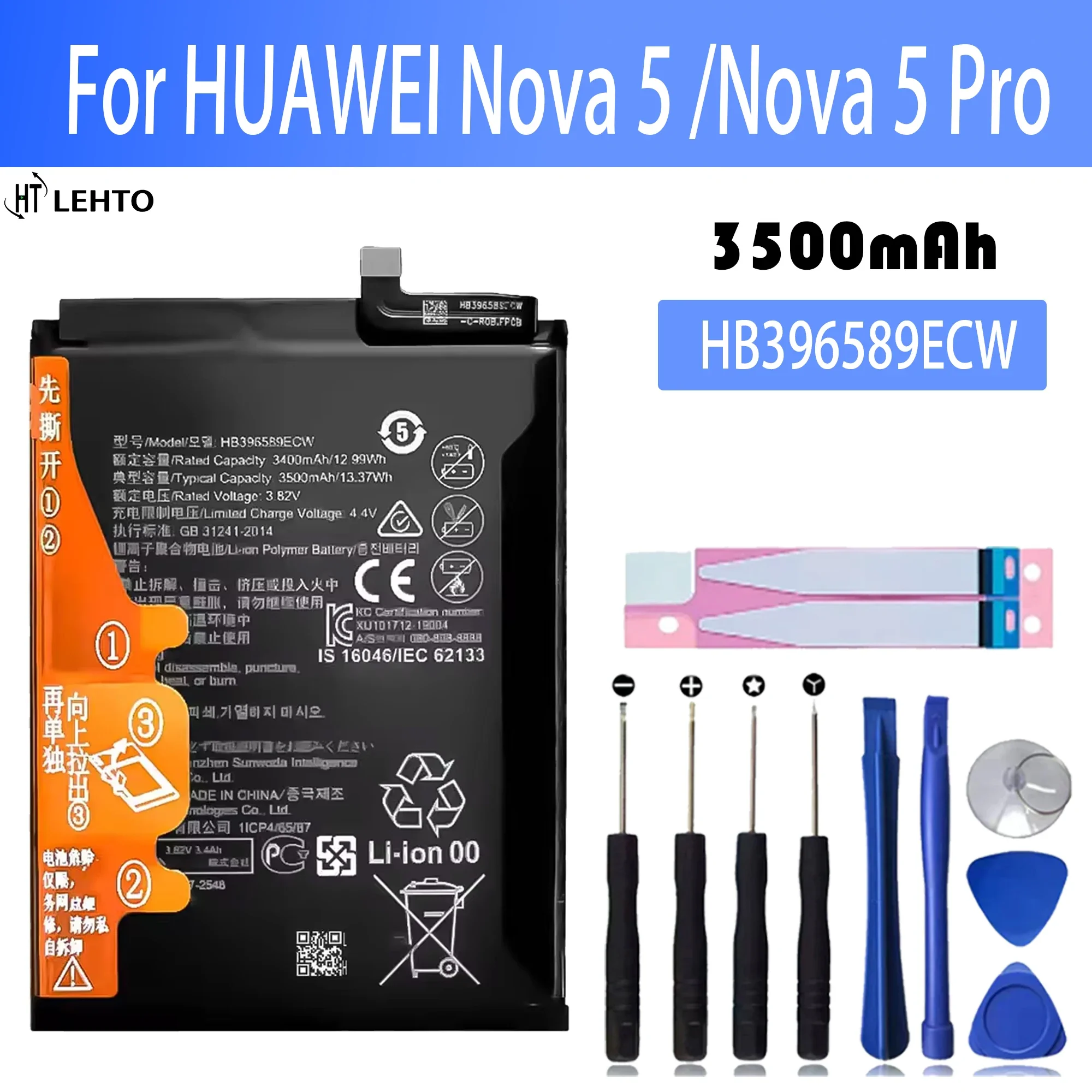 

100% New Original Battery HB396589ECW For HUAWEI Nova 5 Nova 5 ProBattery + Free Tools