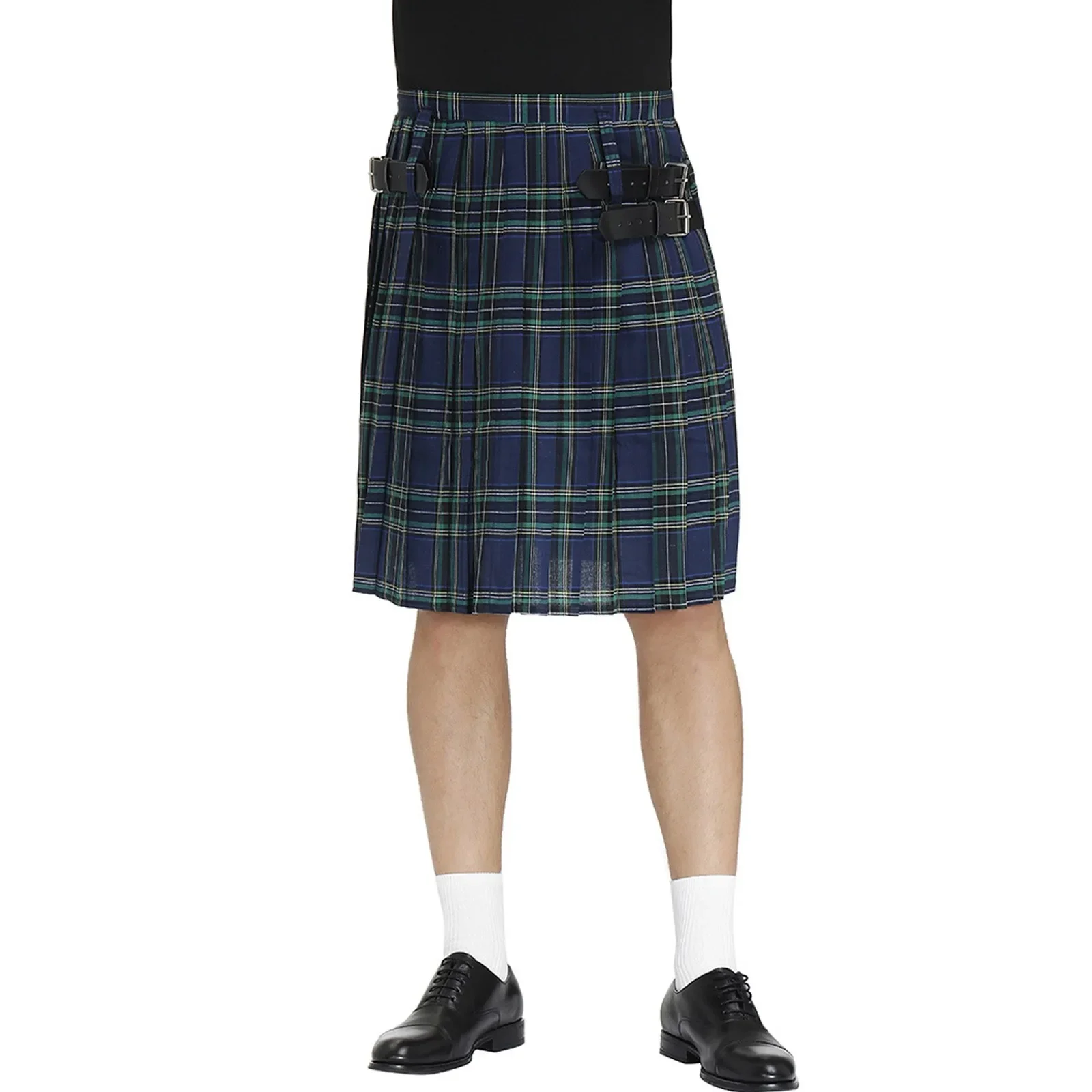 Saia plissada de férias masculina, saia casual, estilo escocês retrô, xadrez, listrada, cintura de contraste, moda natalícia, Kilt