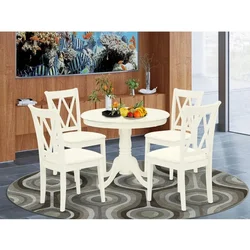 Dong 3 Piece Kitchen Set for Small Spaces, 1 Round Dining Table with Base and 2 Solid Wood Chairs