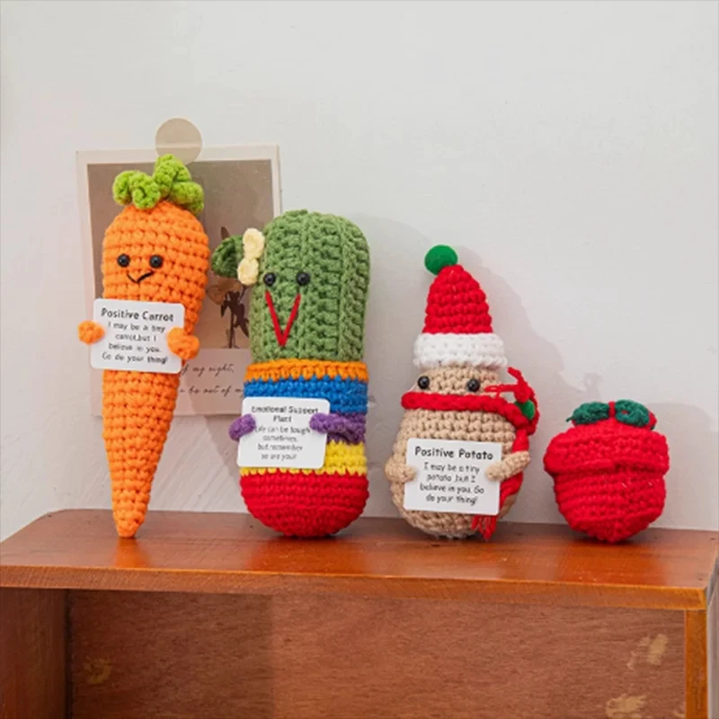 Funny Crochet Toys Positive Energy Orange With Card Emotional Support Crochet Cute Knitted Toys Home Room Decor Christmas Gifts