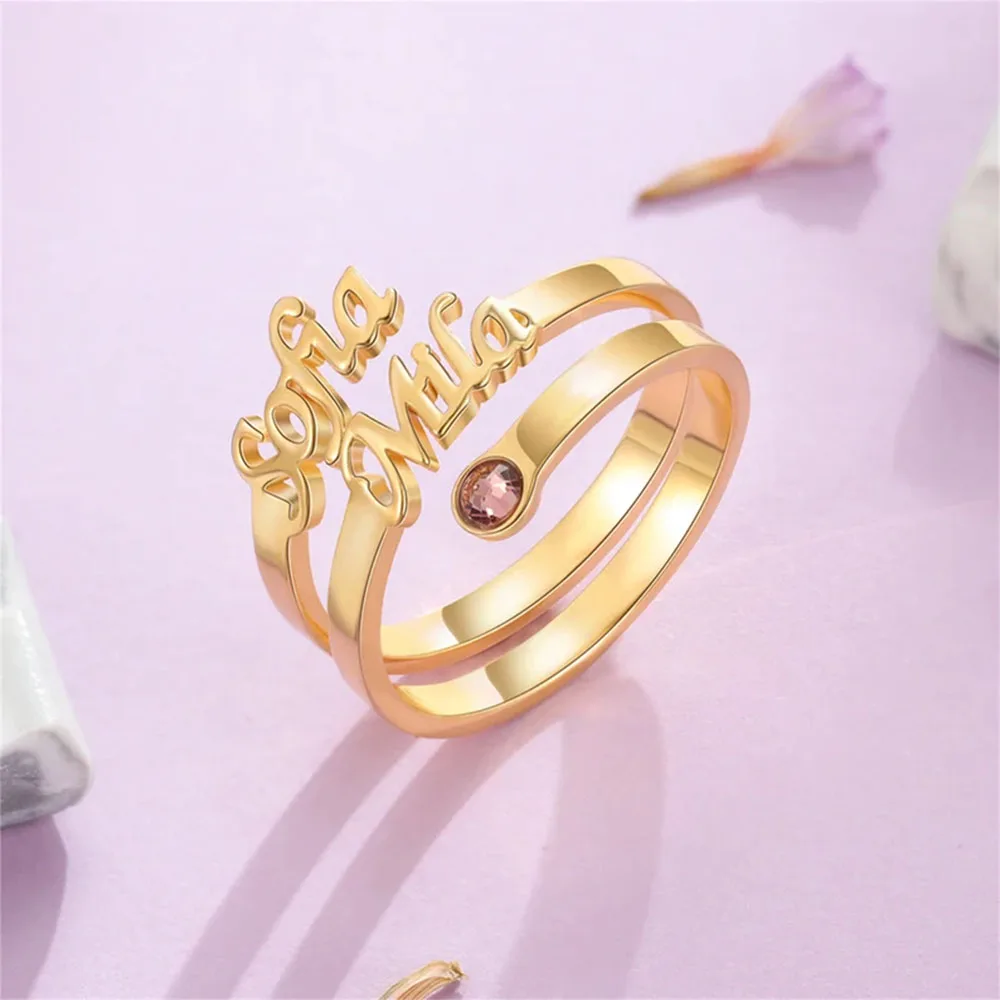 New in Wedding Rings Custom Stainless Steel Ring Woman Adjustable Gold Ring with Stone Luxury Personalised Gift for Wife