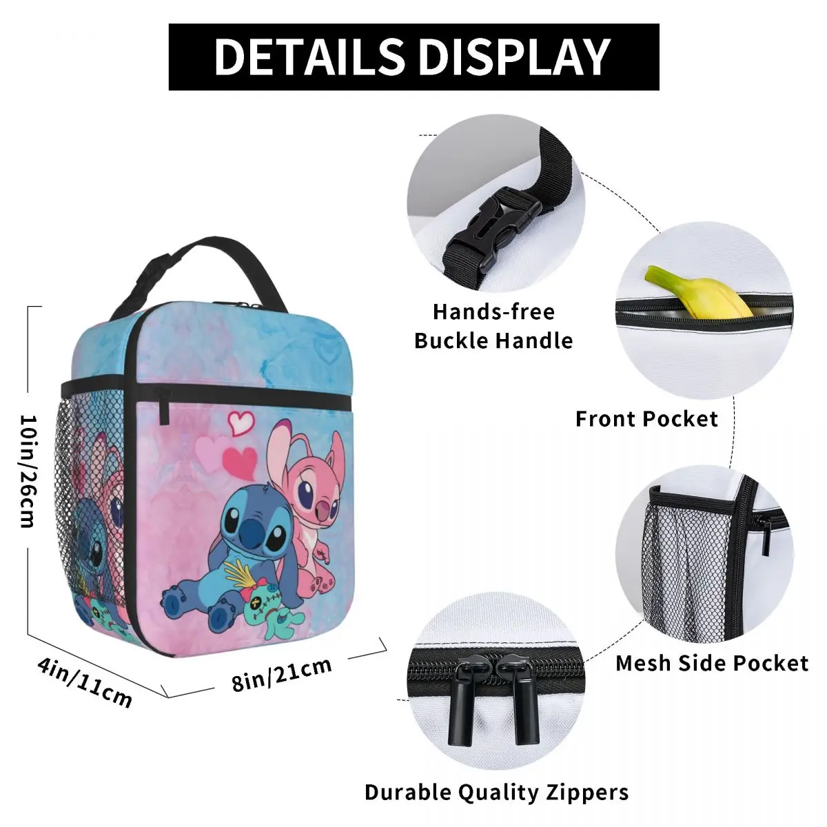 Custom Stitch Angel Lunch Bag Cooler Warm Insulated Lunch Box for Children School Food Portable Tote Bags