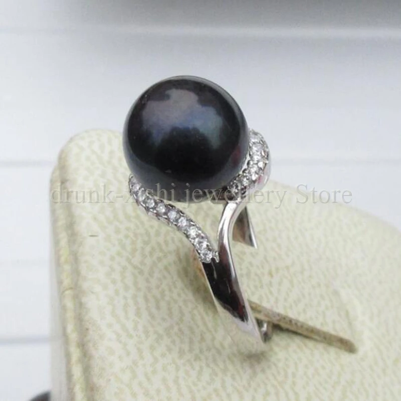 Adjustable 9-10mm Tahitian Black Real Pearl Ring - Latest List Genuine Stunning Natural AAA+ Quality