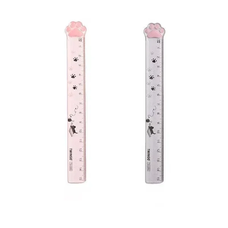 Cute Cat Paw Plastic Straight Rulers Kawaii Kitty Rulers Funny Drawing Gift Korean Office School Measuring Drawing Student Prize