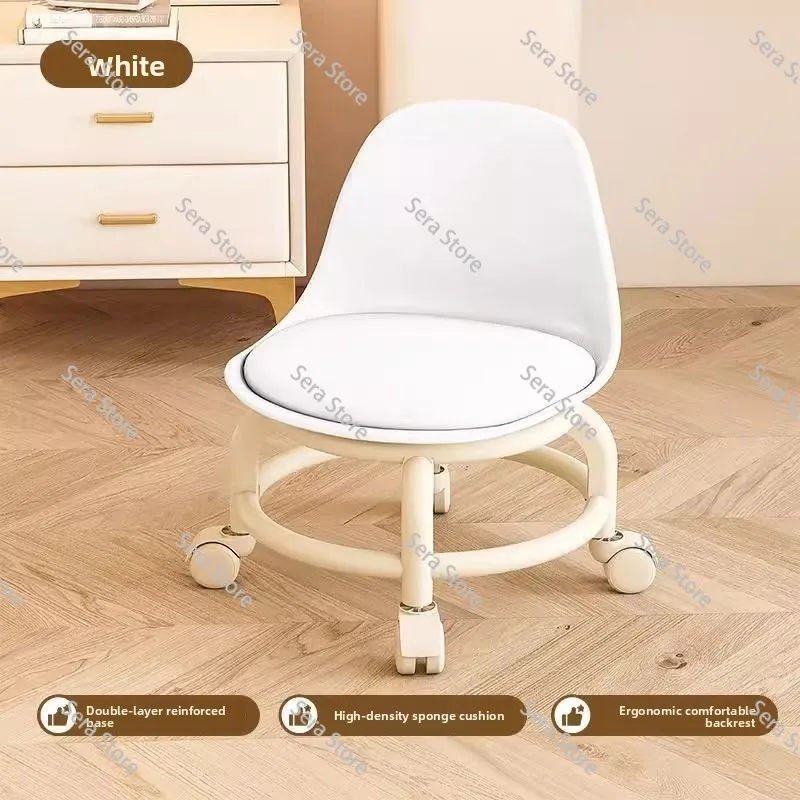 Acrylic Silent Low Stool with Universal Wheels, Children Baby Toddler Small Chair with Pulley & Seamless Design