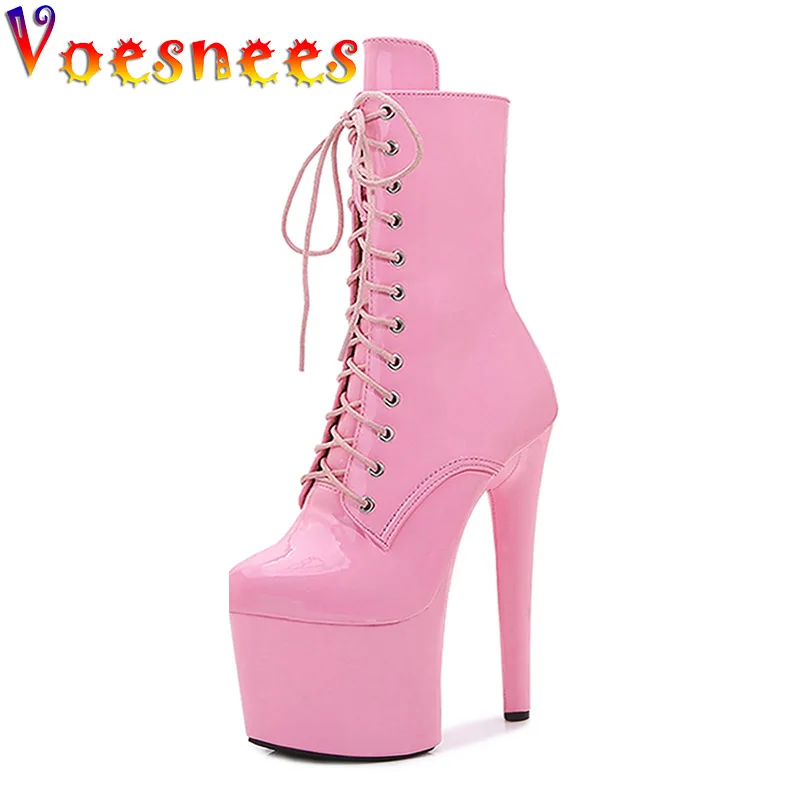 2023 New 17CM Thin High Heel Mid-Calf Boots Women Sexy Party Banquet Perform Zipper Shoe Round Head Nightclub Pole Dancing Shoes