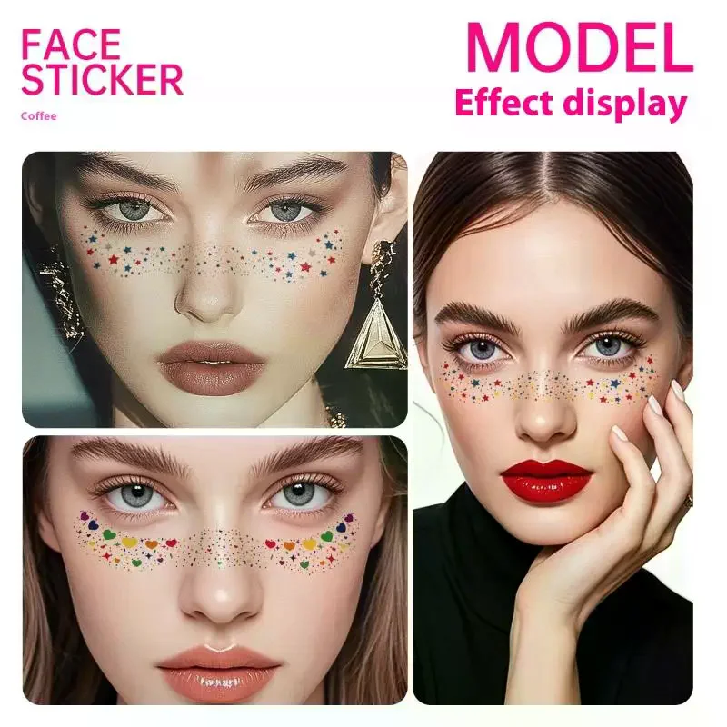 

6 Sheet Multicolor Freckles Temporary Tattoo Stickers Hot Stamping Freckles Makeup Patches Face Makeup
